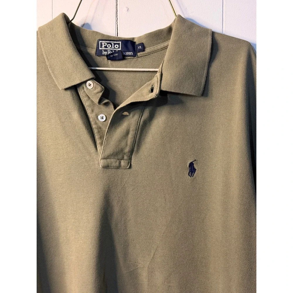 VTG Polo Ralph Lauren Polo Shirt Green Casual Pique Cotton Blue Pony Logo Men XL
